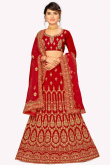 Dori Work Embroidered Velvet Red Bridal Lehenga