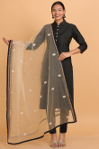 Light Beige Net Dupatta with Resham Thread, Lace, Stone