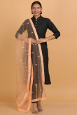 Light Peach Resham Embroidered Net Dupatta