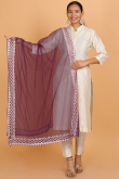 Ruby Red Resham Embroidered Net Dupatta