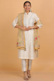 Beige Net Dupatta Featuring Resham, Zari, Lace and Sequins
