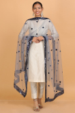 Bluish Grey Net Sequins Embroidered Dupatta 