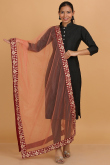 Light Red Net Lace Embroidered Dupatta 