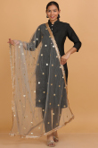 Light Grey Net Sequins Embroidered Dupatta 