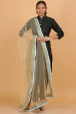 Light Orange Net Lace Embroidered Dupatta 