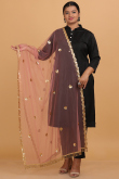 Coral Pink Net Sequins Embroidered Dupatta 