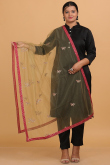 Trombone Yellow Net Resham Embroidered Dupatta 
