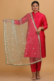 Mint Blue Net Sequins Embroidered Dupatta 