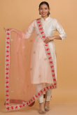 Zari Embroidered Light Red Net Dupatta
