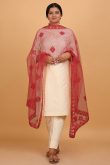 Cherry Red Resham Embroidered Net Dupatta