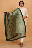 Dark Green Resham Embroidered Net Dupatta