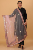 Light Pink Net Zari Embroidered Dupatta 