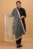 Mint Blue Sequins Embroidered Net Dupatta