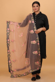 Elegant Light Pink Net Dupatta with Zari & Lace Embroidery