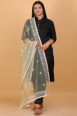 Light Green Net Dupatta With Resham Embroidered