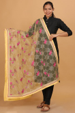 Light Yellow Resham Embroidered Net Dupatta