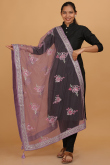 pastel Pink Resham Thread Embroidered Net Dupatta With Sequins