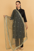 Dusty Green Net Lace Work Dupatta