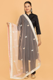 Light Pink Net Resham Thread Embroidered Dupatta