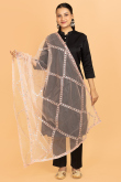 Light Pink Resham Embroidered Dupatta In Net 
