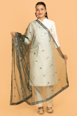 Dark Green Net Sequins Embroidered Dupatta
