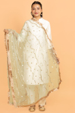 Pistachio Green Embroidered Dupatta In Net