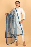 Teal Blue Net Sequence Embroidered Dupatta