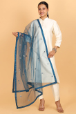 Teal Blue Net Sequence Embroidered Dupatta