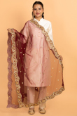 Deep Red Net Zari Embroidered Dupatta