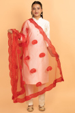 Red Net Resham Thread Embroidered Dupatta