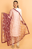 Deep Red Net Resham Thread Embroidered Dupatta