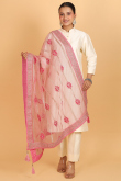 Light Pink Sequins Embroidered Lace Net Dupatta