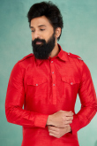 Dupion Silk Cherry Red Men Kurta Pajama