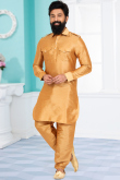 Dupion Silk Cream Beige Men Kurta Pajama