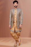 Dupion Silk Dark Beige Men Sherwani