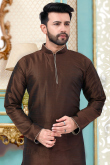 Dupion Silk Dark Brown Men Kurta With Dhoti