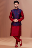 Dupion Silk Deep Red Men's Kurta Churidar