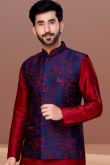 Dupion Silk Deep Red Men's Kurta Churidar