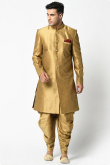 Dupion Silk Gold Wedding Wear Men Sherwani
