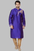 Dupion Silk Indigo Blue Dori Embroidered Men's Kurta Churidar
