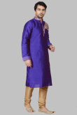 Dupion Silk Indigo Blue Dori Embroidered Men's Kurta Churidar