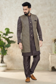 Dupion Silk Mauve Brown Men's Embroidered Jacket Style Sherwani