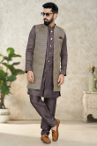 Dupion Silk Mauve Brown Men's Embroidered Jacket Style Sherwani