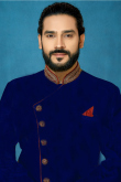 Elegant Navy Blue Dupion Silk Asymmetrical Sherwani for Men