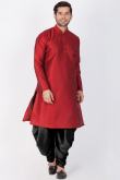 Dupion Silk Plain Kurta Dhoti In Maroon Color