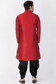Dupion Silk Plain Kurta Dhoti In Maroon Color