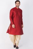 Dupion Silk Plain Kurta Dhoti In Maroon Color