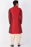 Dupion Silk Plain Kurta Dhoti In Maroon Color