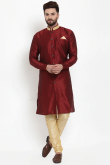 Dupion Silk Plain Men Kurta Pajama In Dark Maroon