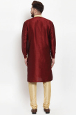 Dupion Silk Plain Men Kurta Pajama In Dark Maroon